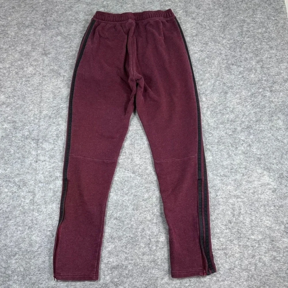 Adidas Joggers Maroon Good Fleece Tapered 3-Stripe Zipper Ankle Pants Mens Small